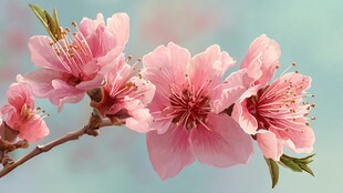 娇艳桃花枝上绽