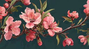 枝头粉桃绽放春意浓