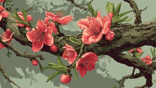 枝头绽放的娇艳桃花