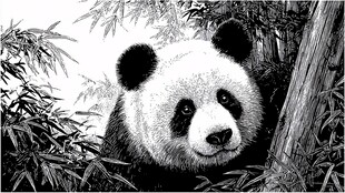 黑白熊猫于竹林间的憨态