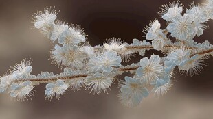 白色绒花枝条特写