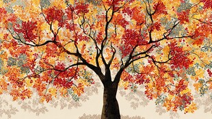 金秋绚烂大树油画风美景