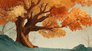 秋日孤树绘就诗意景致