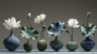 中式花瓶插荷雅致景致