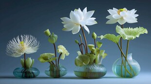 琉璃瓶中清雅荷花插花