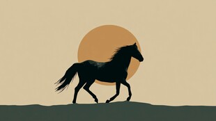 落日下的奔马剪影