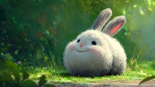 草地上的萌态白兔