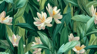 清新手绘百合花绿叶图案