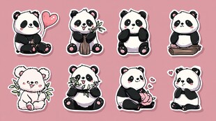可爱熊猫贴纸集合