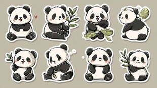 可爱熊猫贴纸集合