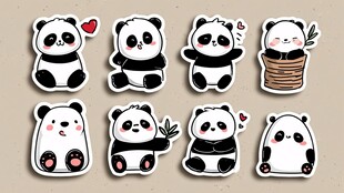 可爱熊猫贴纸集合