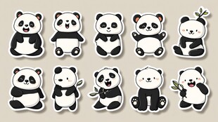 可爱熊猫贴纸集合