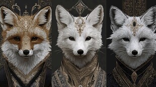 三只华丽装扮的狐狸形象