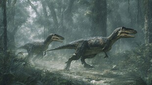 丛林中奔跑的两只恐龙