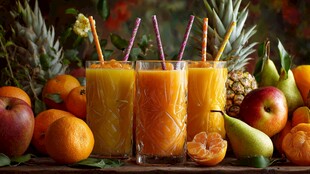 新鲜缤纷果汁与多样水果