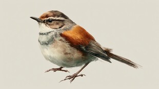 棕色斑纹小鸟精致水彩画