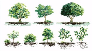 多样树木植物插画展示