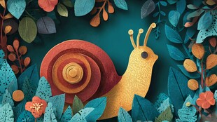 彩色蜗牛置身繁茂植物间