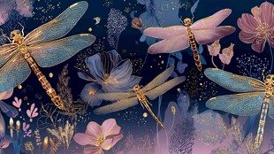 梦幻蜻蜓与繁花共舞