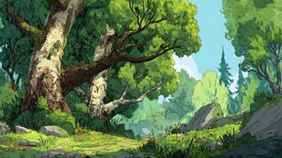 梦幻森林中的葱郁大树景观