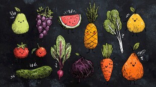 可爱手绘蔬菜水果集合