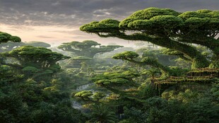 奇幻森林中的空中树屋景观