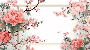 中式粉花边框唯美背景图