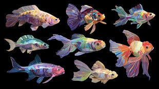 多彩金鱼水彩艺术画作