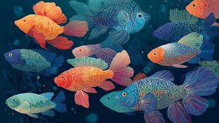 梦幻多彩鱼群畅游海底世界