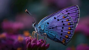 紫色蝴蝶停驻艳丽花朵