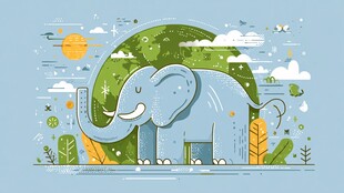 大象漫步于清新自然风景中