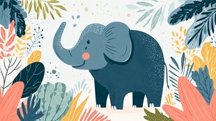 大象漫步于多彩植物间