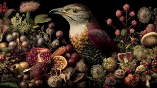 花鸟果共生的自然盛景