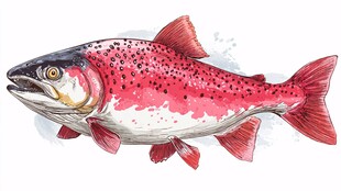 手绘鲜艳斑点三文鱼