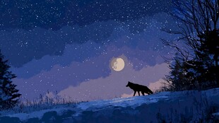 月夜孤狼啸雪林