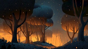 梦幻夏夜森林萤火虫飞舞