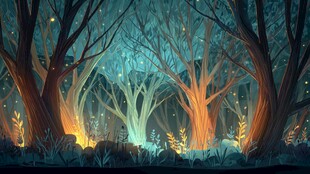 梦幻夜光森林奇幻景象