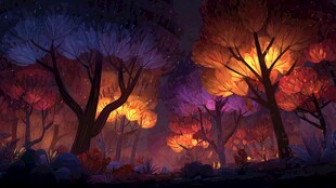 梦幻绚丽的夜间森林景象