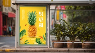 菠萝主题公交站广告画面