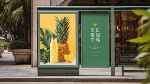 街头果汁广告灯箱展示