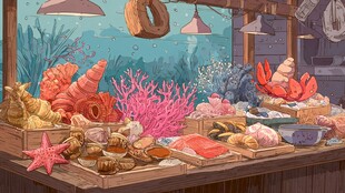 海底市集的缤纷海产展示