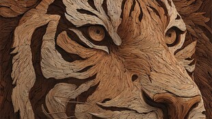 木雕老虎头部特写