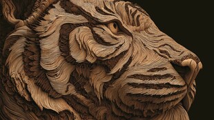 木雕老虎头像 细节精湛