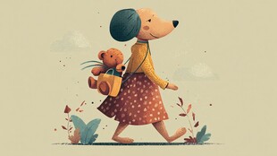 小狗女孩快乐漫步