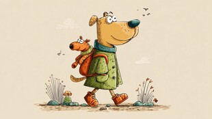 大狗背小狗的温馨徒步时刻