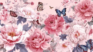 粉色花卉蝴蝶唯美图案