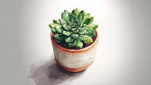 精致盆栽中的翠绿多肉