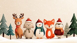 冬日萌趣动物们的欢乐聚会