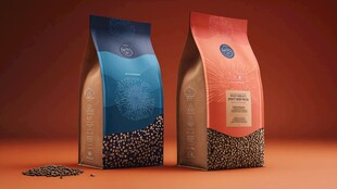 两袋特色包装的美味咖啡豆