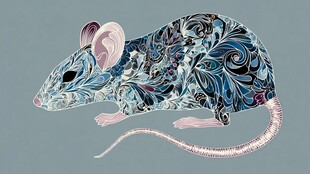 蓝紫花纹鼠插画